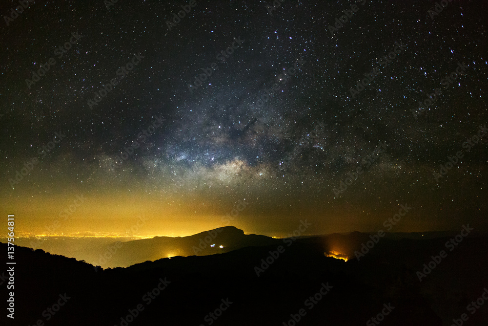 Milky Way Galaxy at Doi inthanon Chiang mai, Thailand.Long exposure photograph.With grain