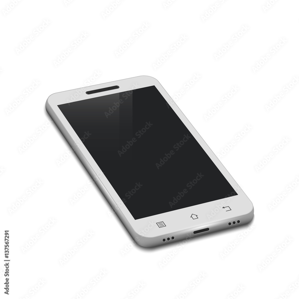 3d white smartphone isolated on white, vector illustration