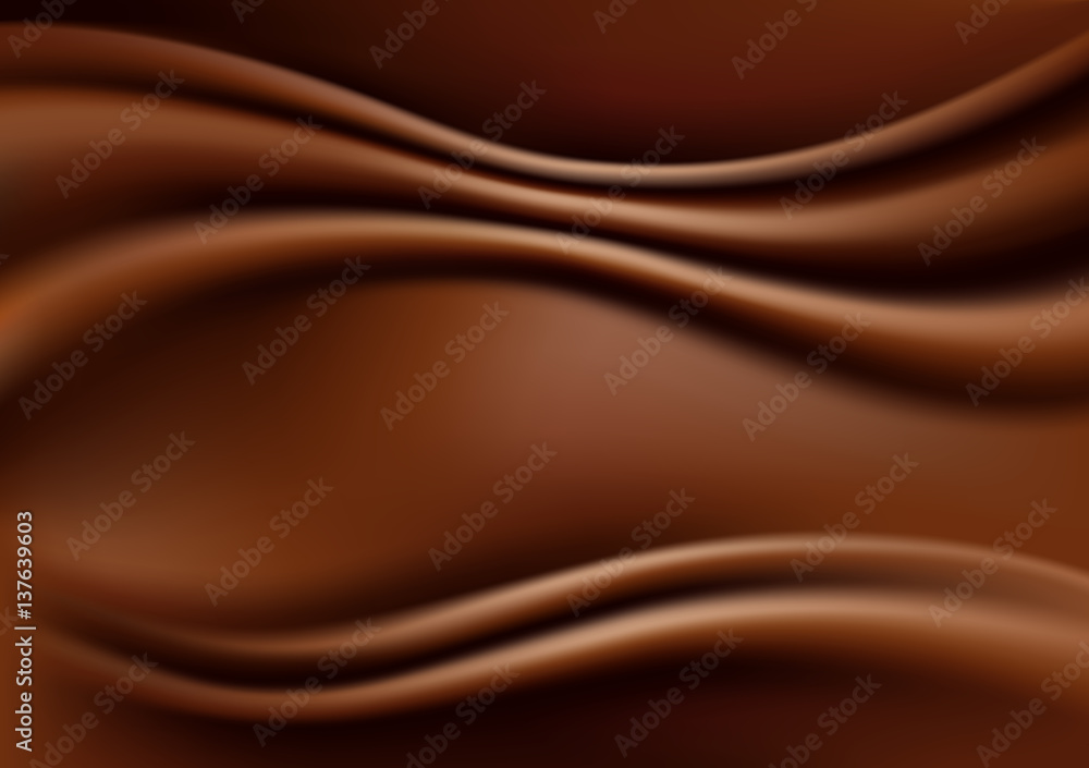 Chocolate Abstract Background, Brown Drapery Silk Fabric, Vector Illustration