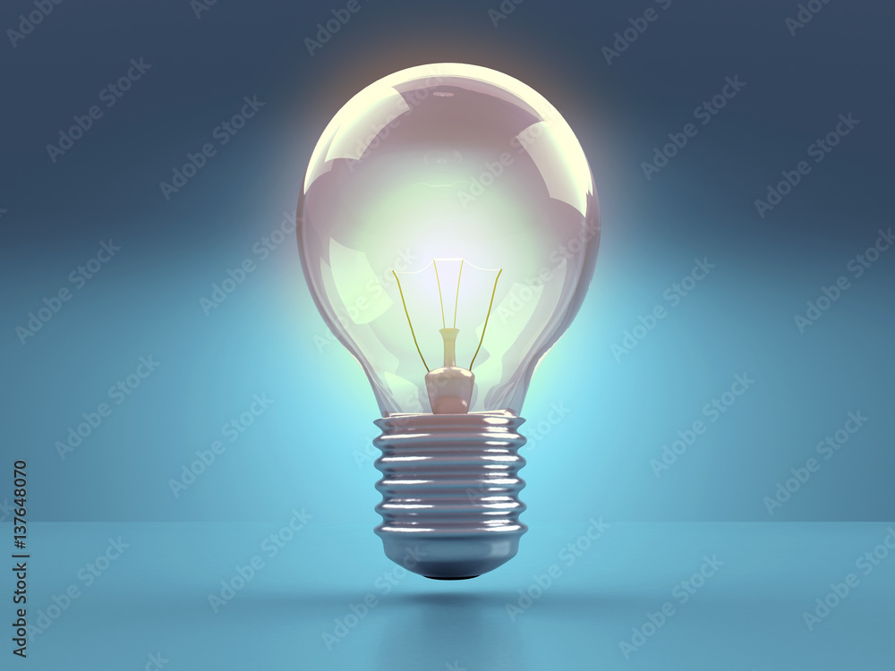 Light bulb illuminate on blue background.