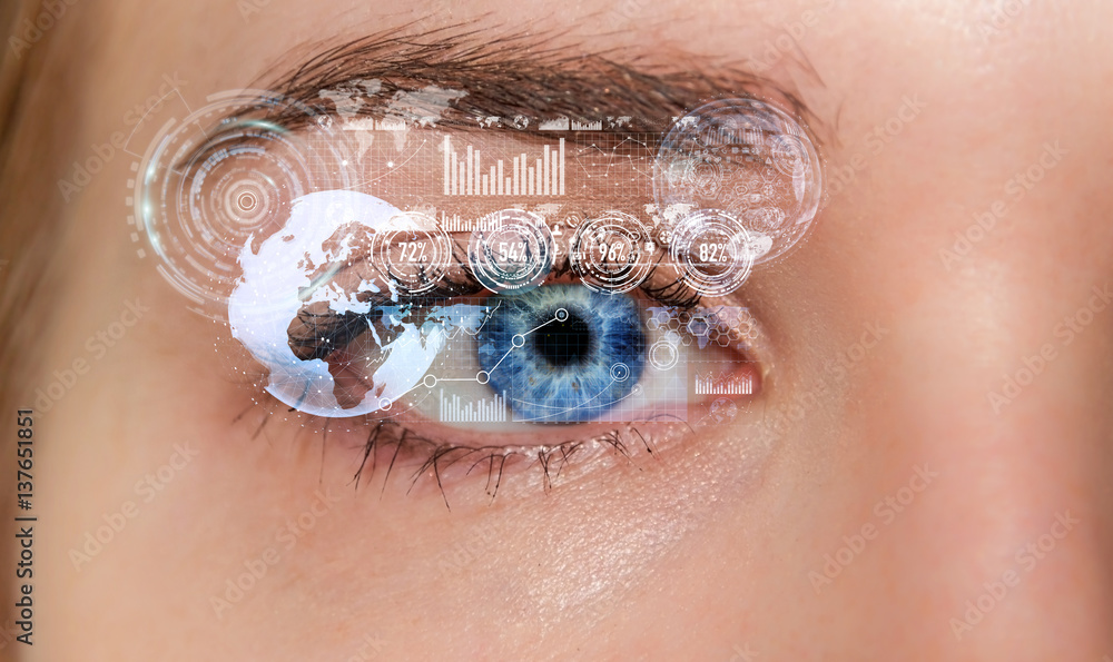 Close-up of woman digital eye 3D rendering