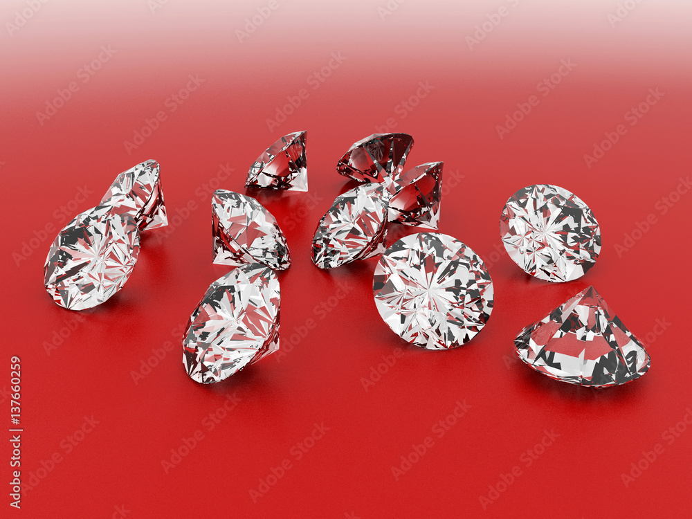 Diamonds on red rough floor.