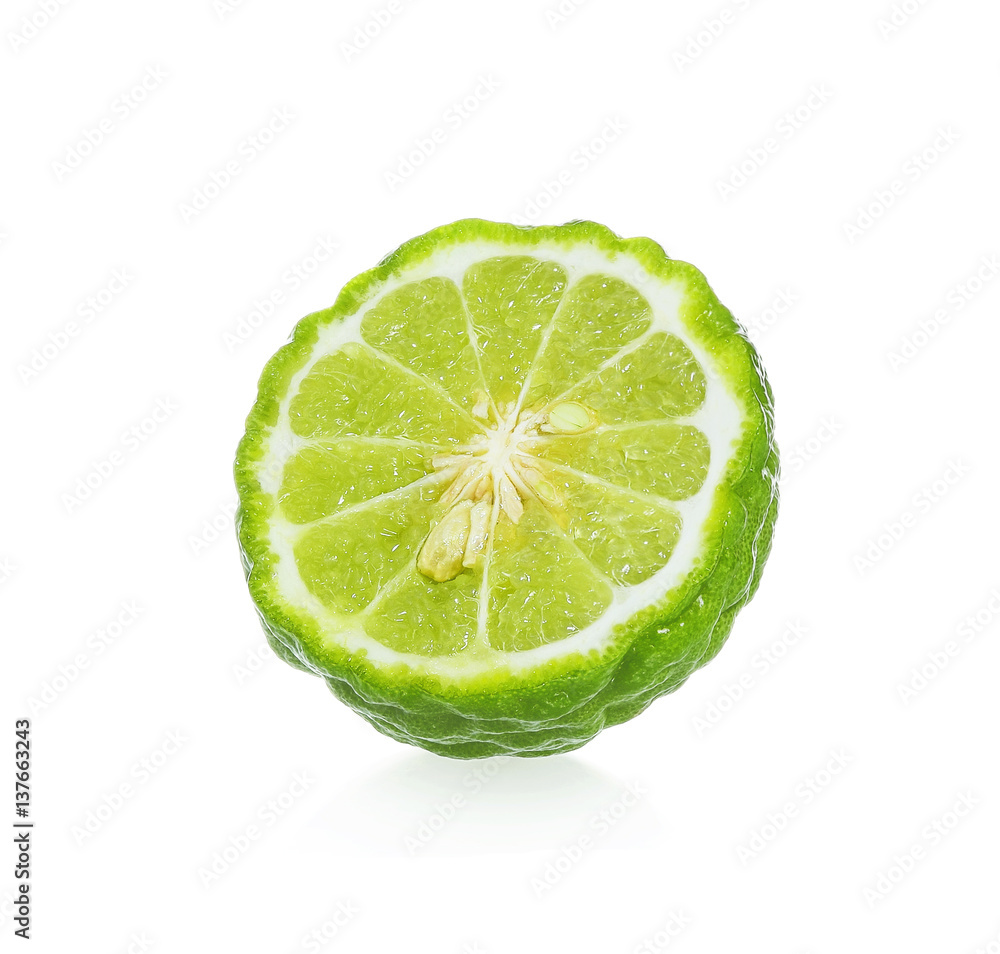 A half of bergamot fruit isolated on white background.