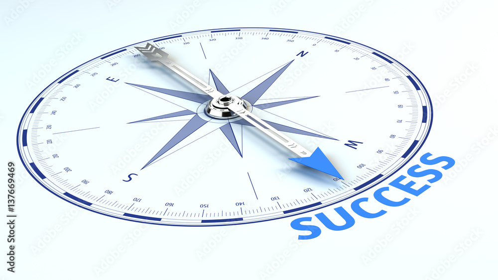 Success Business Concept - needle pointing the word success. 3d illustration