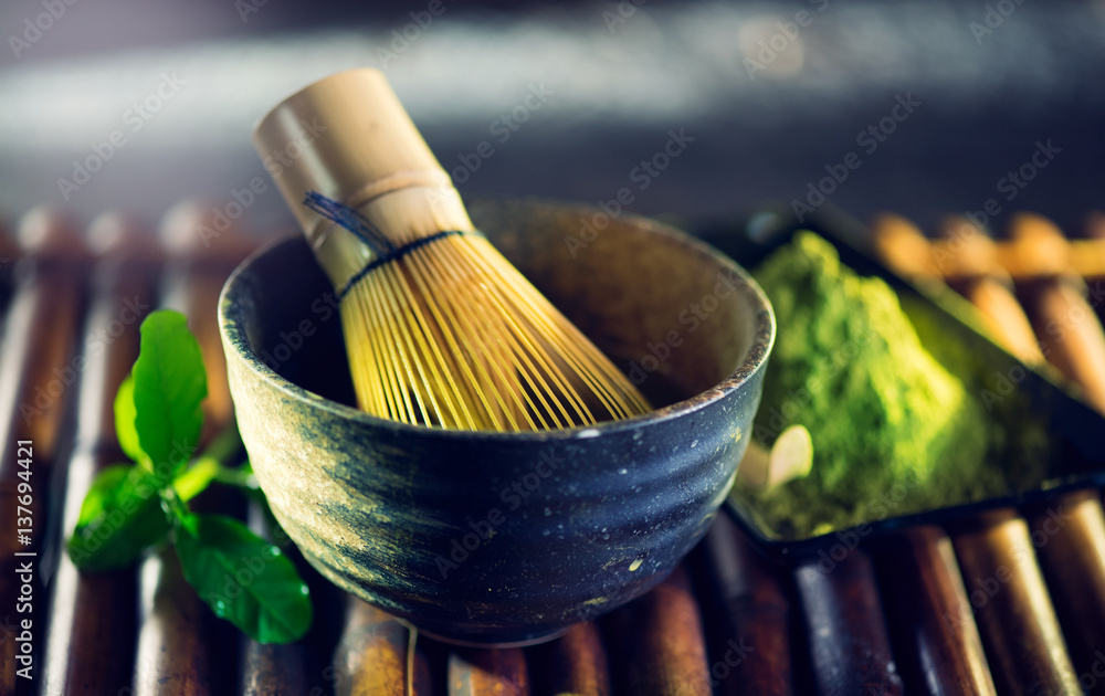 Matcha powder. Organic green matcha tea ceremony