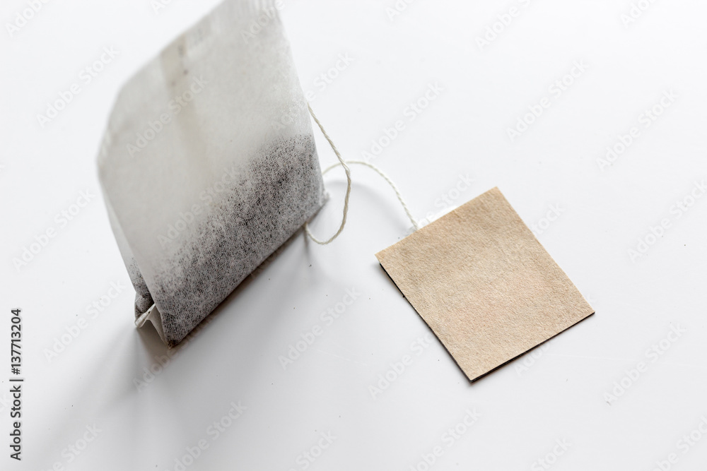 Close up teabag on white background mock-up