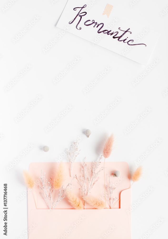 calligraphy floral pattern top view love letter