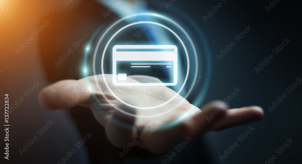 Businessman using digital payment interface 3D rendering