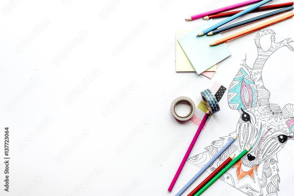 coloring picture for adults on white background top view mockup