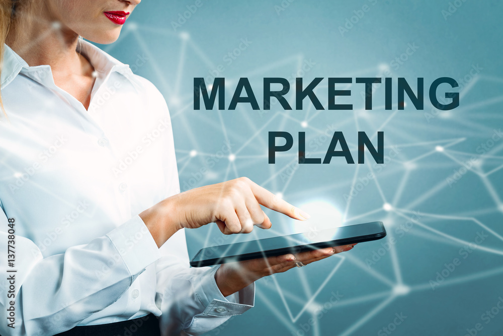 Marketing Plan text with business woman