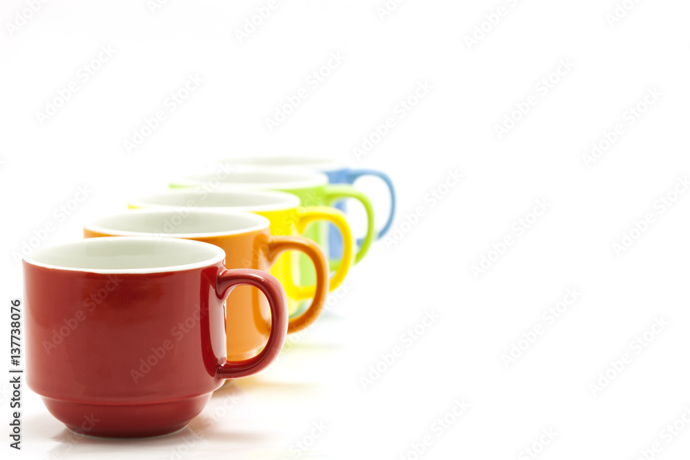 colorful coffee cups isolated on white background.