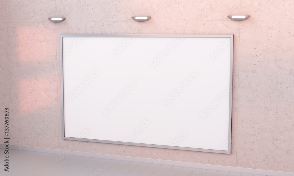 White blanks canvas on a wall 3D rendering