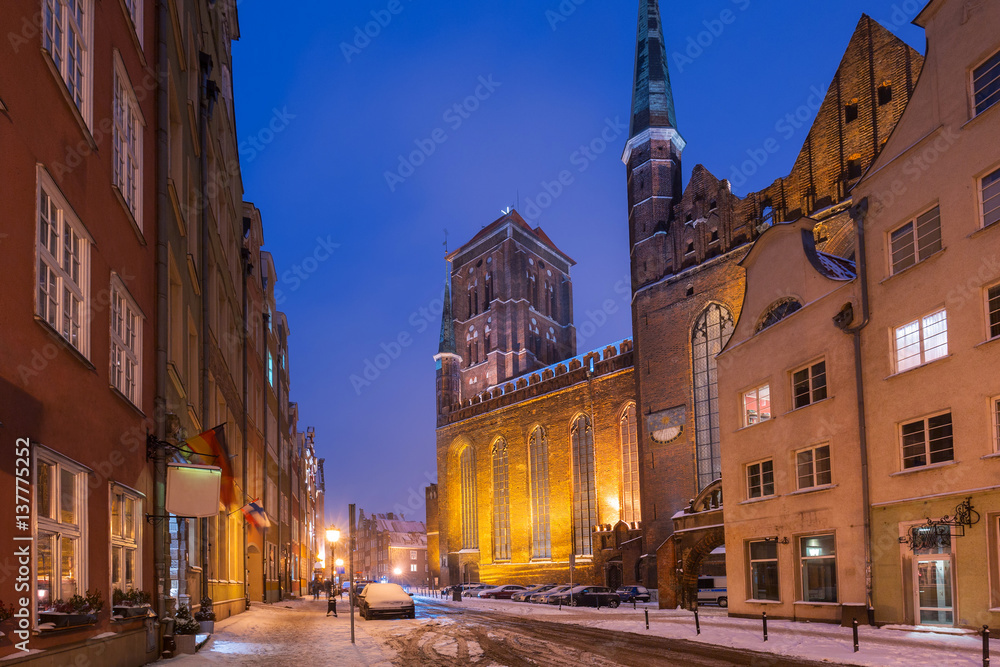 Old town of Gdansk in snowy winter, Poland