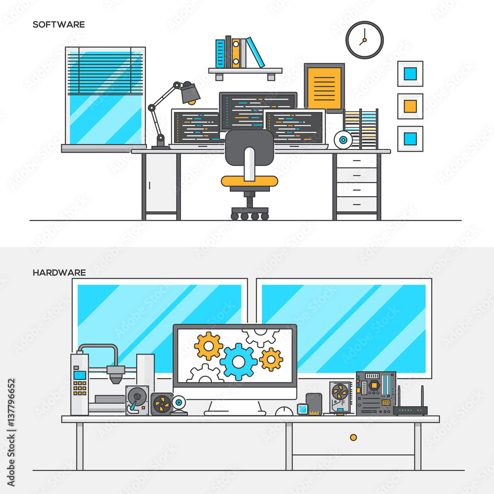 Flat line color concept- Software and Hardware