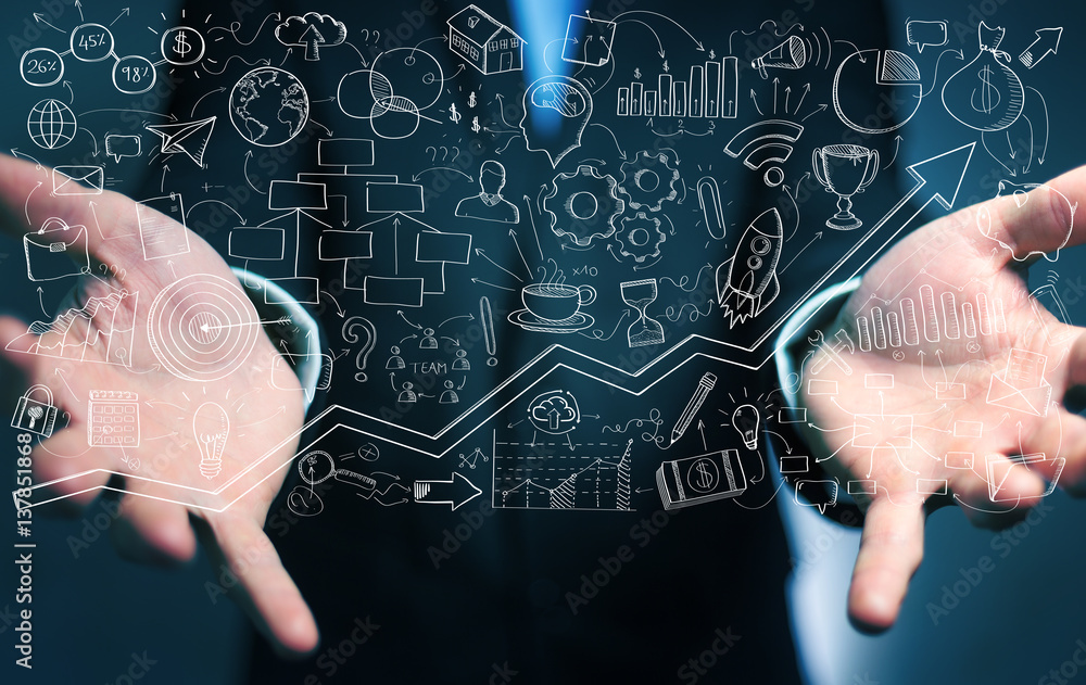 Businessman holding manuscript project presentation with his hand