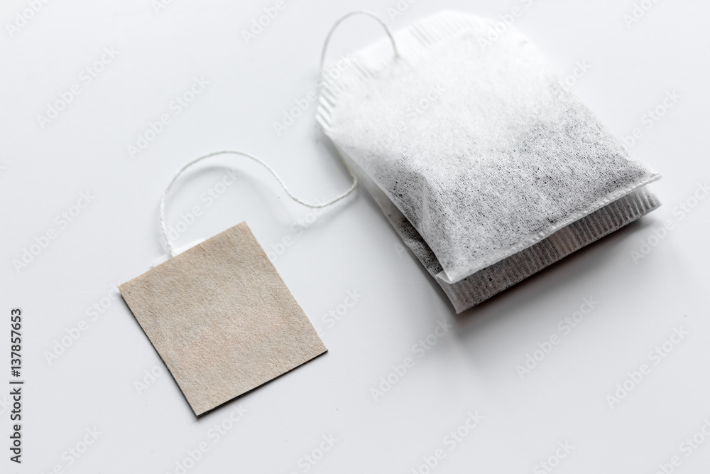 Close up teabag on white background mock-up