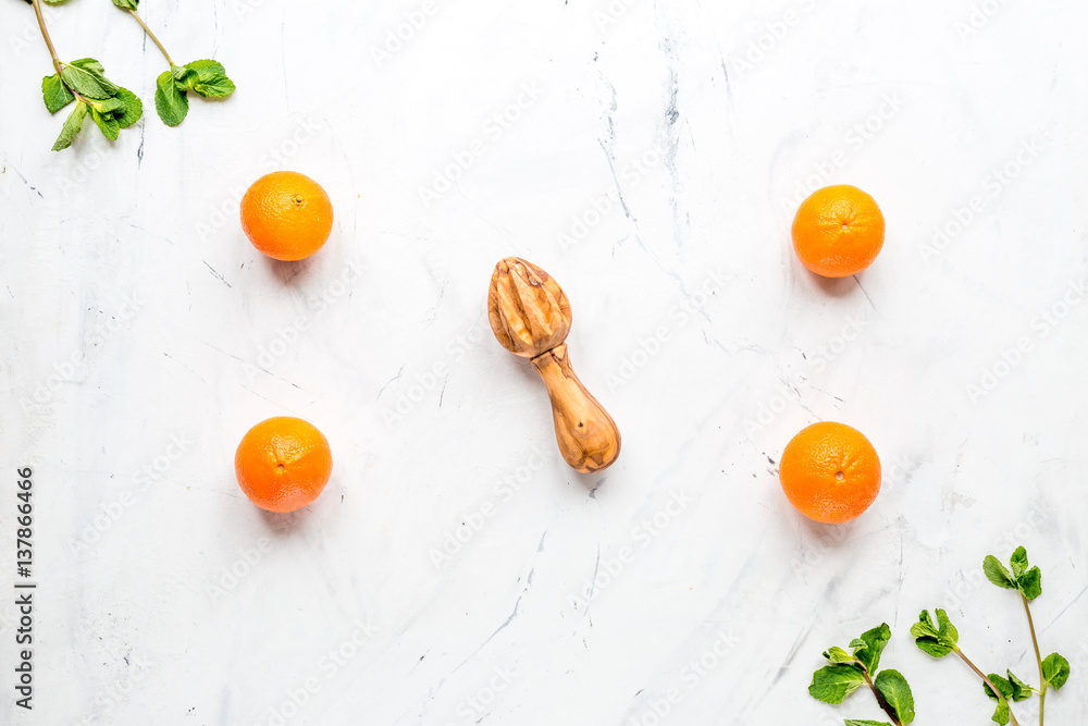 fresh oranges on white background top view mock up