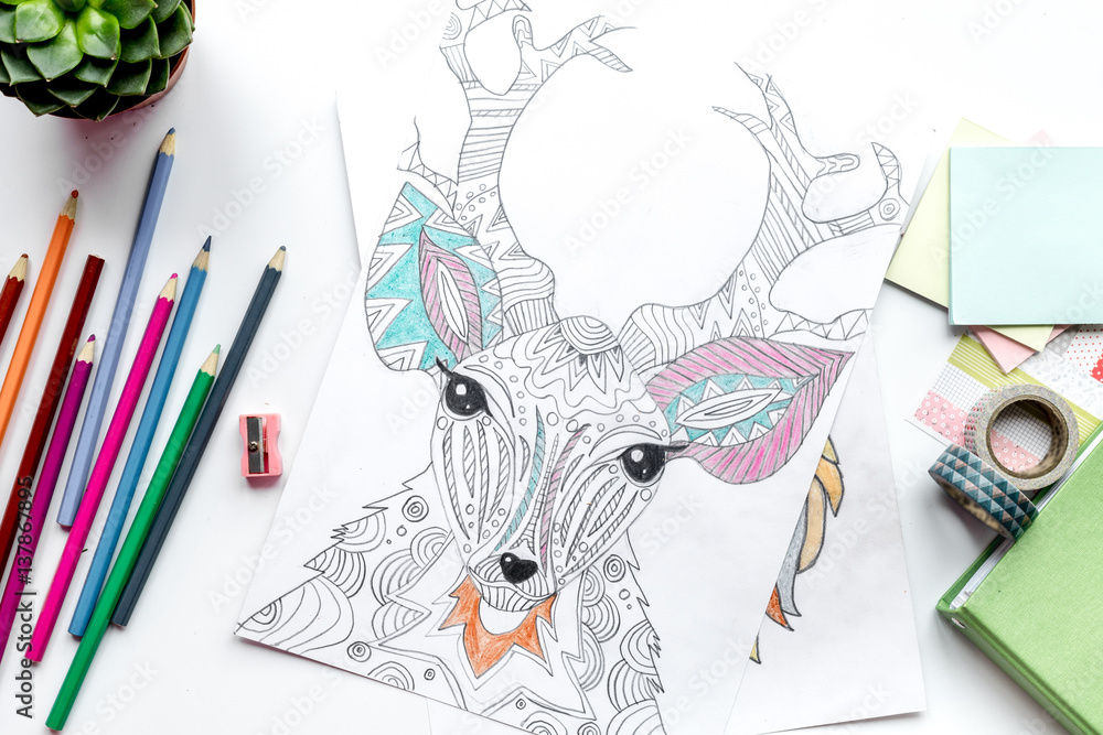 coloring picture for adults on stone background top view