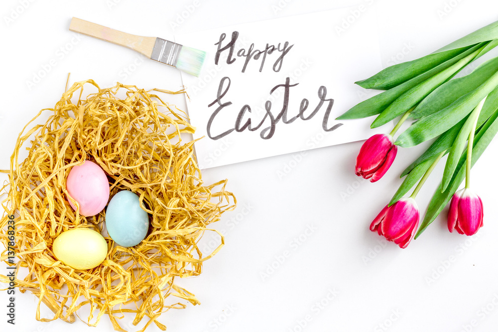 Easter concept on white background top view mockup