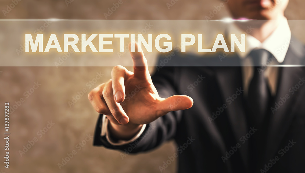 Marketing Plan text with businessman