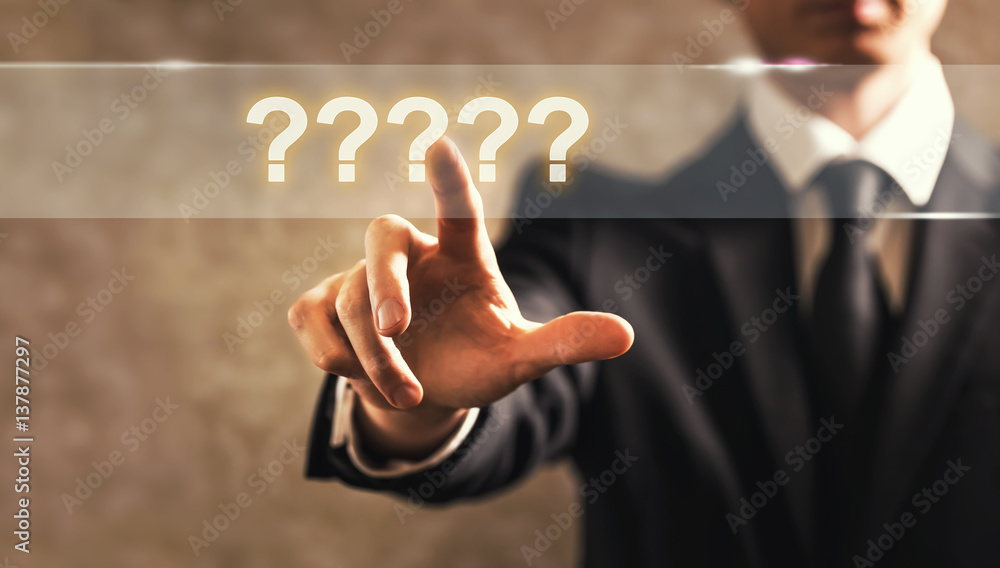 Question Mark text with businessman