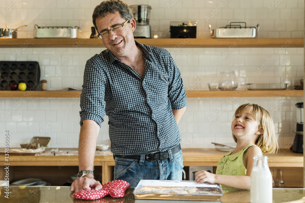 Family Father Girl Making Cookies Learning Baking Concept