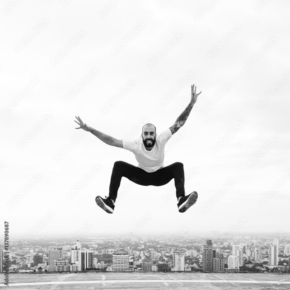 Man Exercise Workout Rooftop Concept