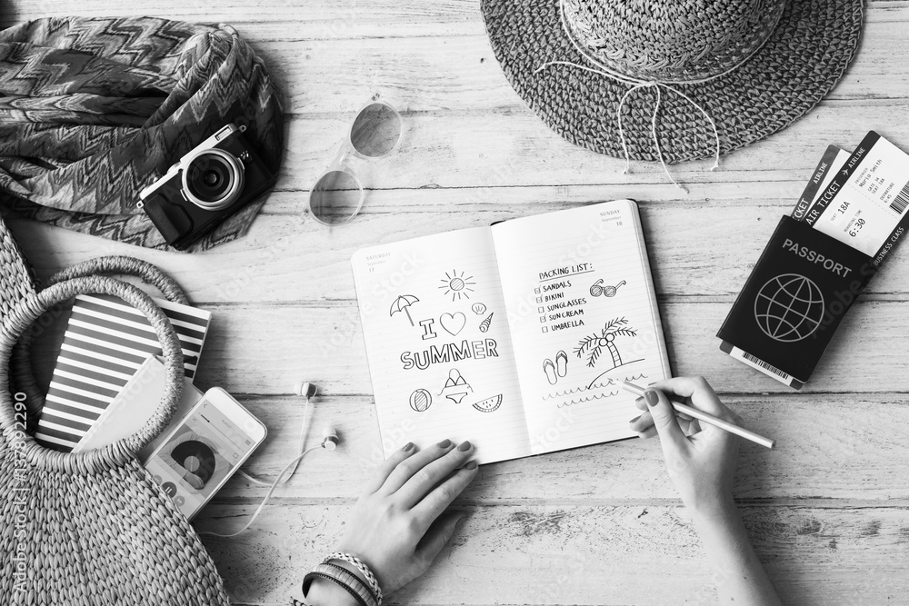 Summer Vacation Relax Drawing Diary Concept