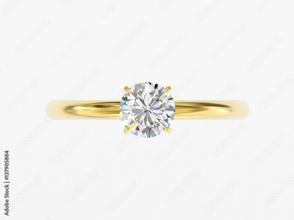 Diamond ring top view isolated on white background, 3d illustration.  