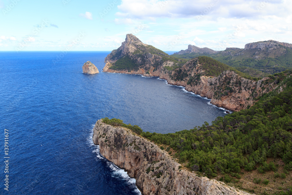 Cap de Formentor cliff coast and Mediterranean Sea, Majorca, Spain