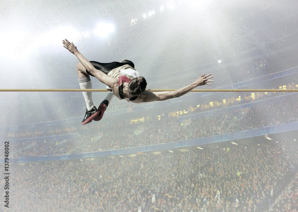 Athlete in action of high jump.