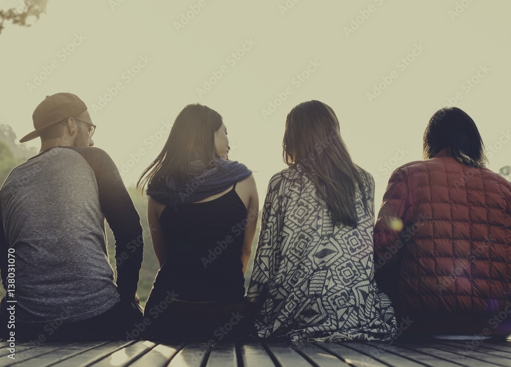 Friends Sitting Resting Outdoors Concept