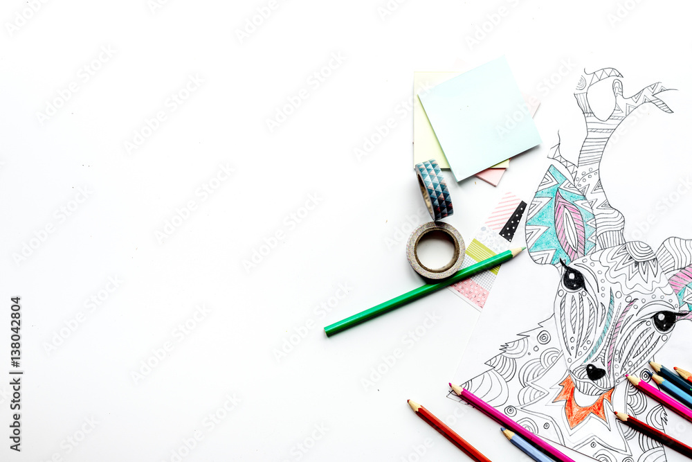 coloring picture for adults on white background top view mockup