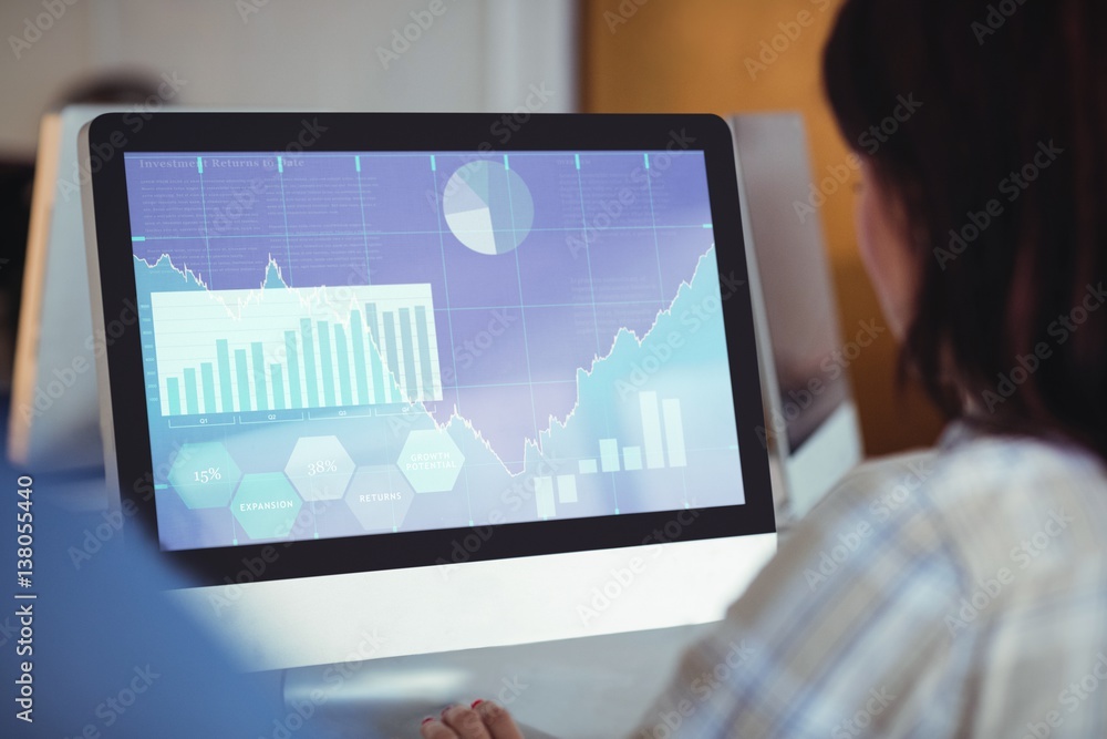 Composite image of business interface with graphs and data