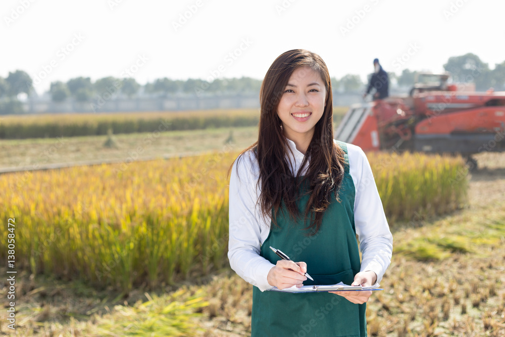 pretty asian woman in golden cereal field