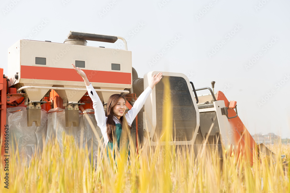 young asian woman agronomist in golden field