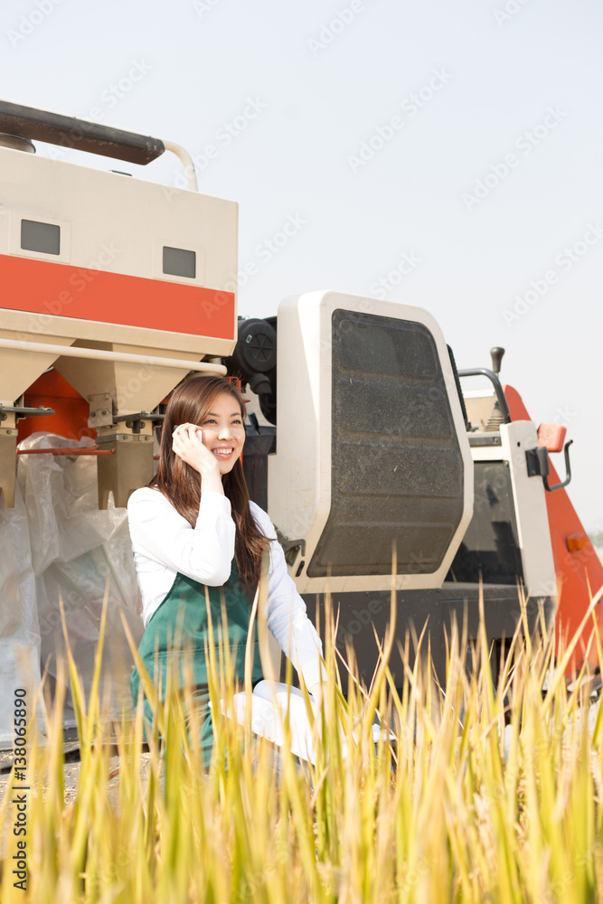 young asian woman agronomist in golden field