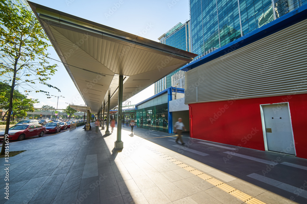 Street scene with modern building in downtown Kuala Lumpur, Malaysia .