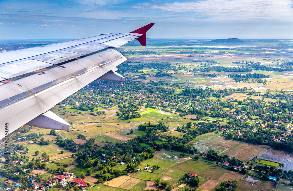 View from an airplane landing at Siem Reap, Cambodia