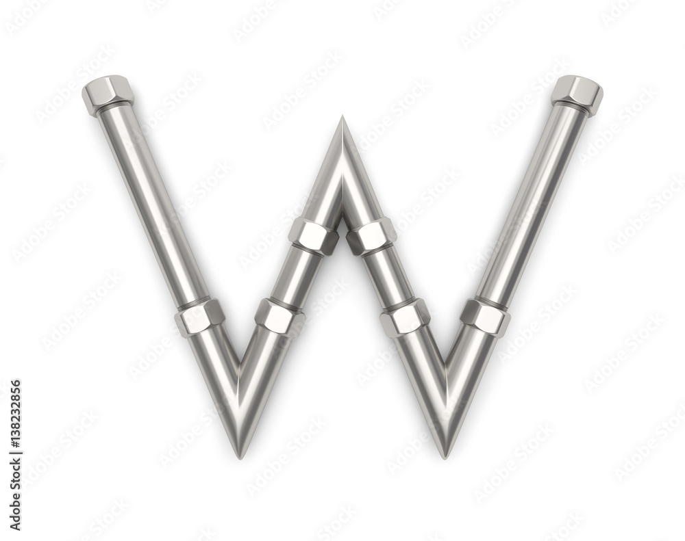  Alphabet made of Metal pipe, letter W. 3D illustration