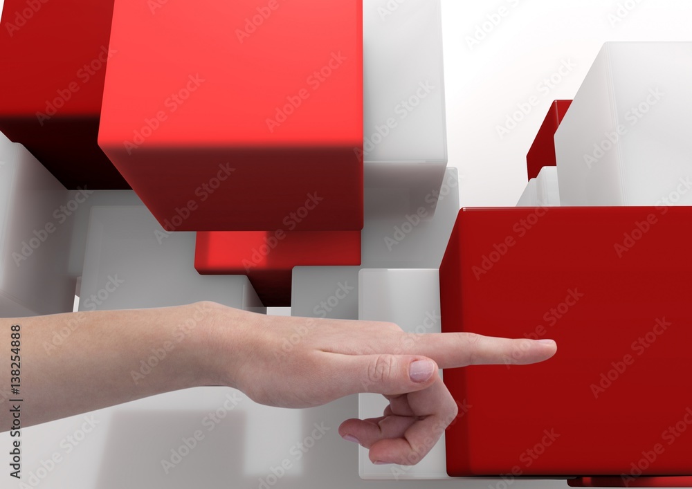 Composite image of Hand Pointing red and white Blocks