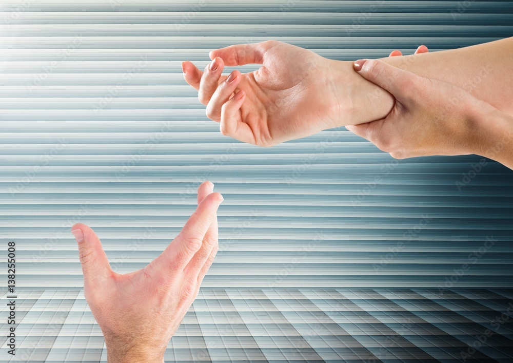 Composite image of Hands retaining against striped background