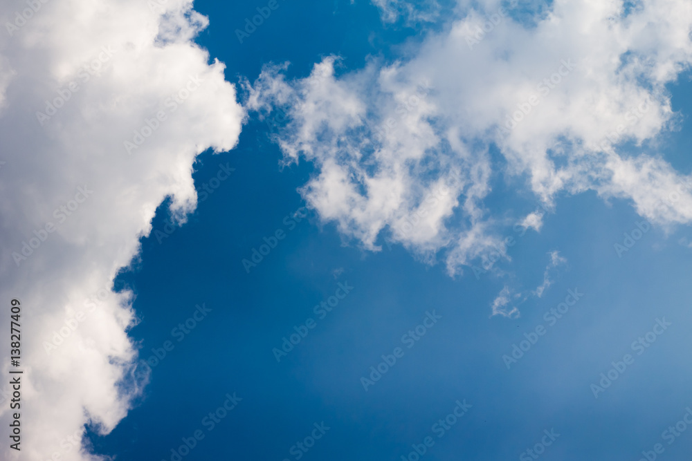 sun with sunbeams in a beautiful cloudy sky. blue sky is covered by white clouds