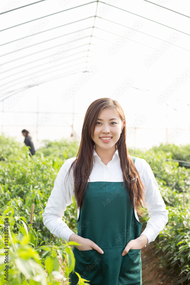 young asian woman working in green house