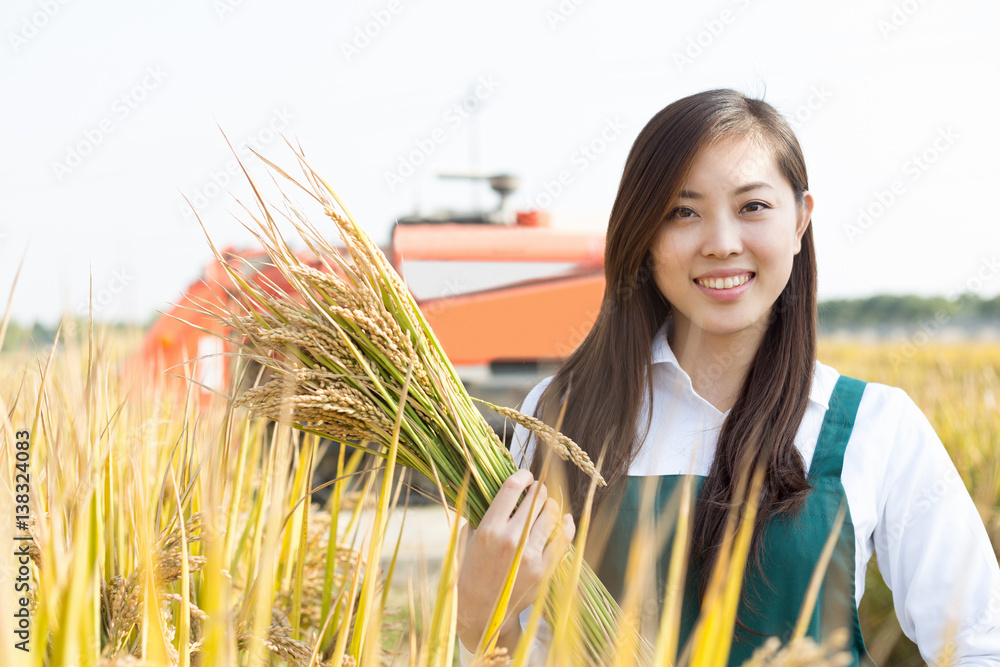 young asian woman in golden cereal field