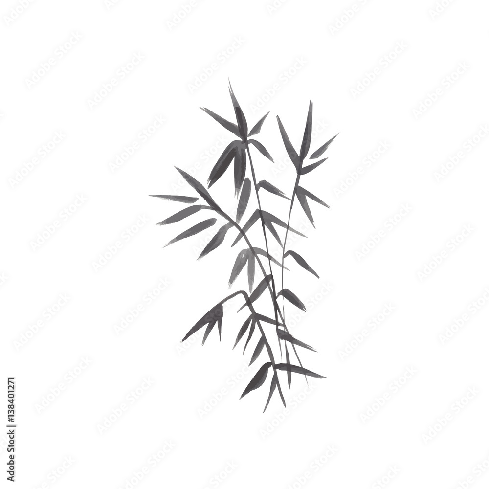 Bamboo japanese grey plant isolated vector illustration