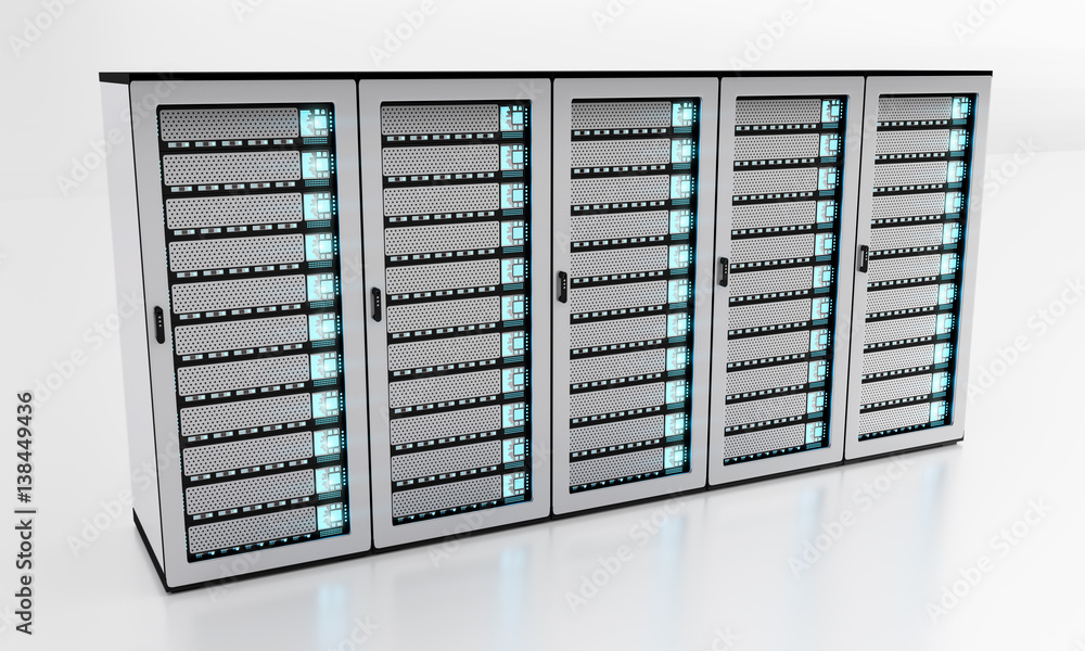 White server room data center storage 3D rendering