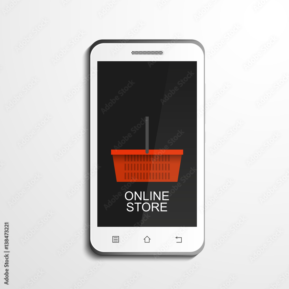 Online store, application for smartphone, online shopping, isolated on white, vector illustration