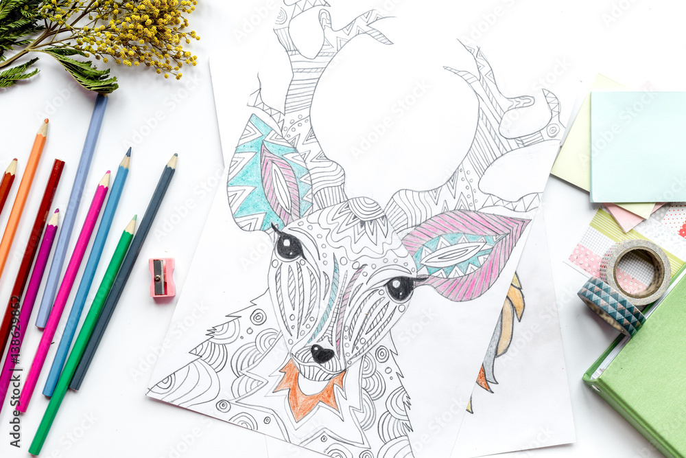 coloring picture for adults on stone background top view