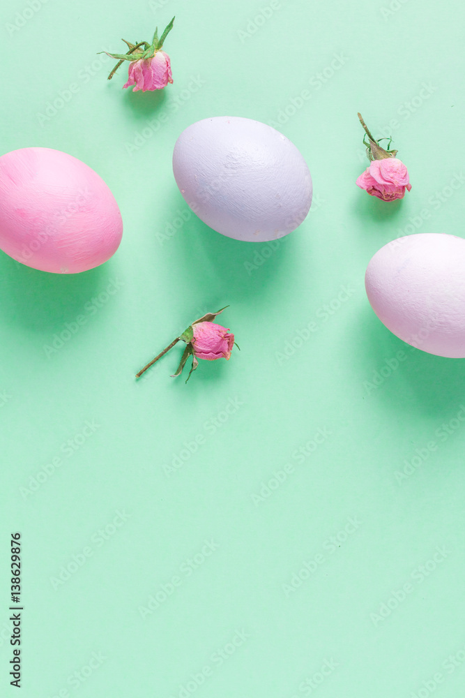 Easter concept on green background top view mockup